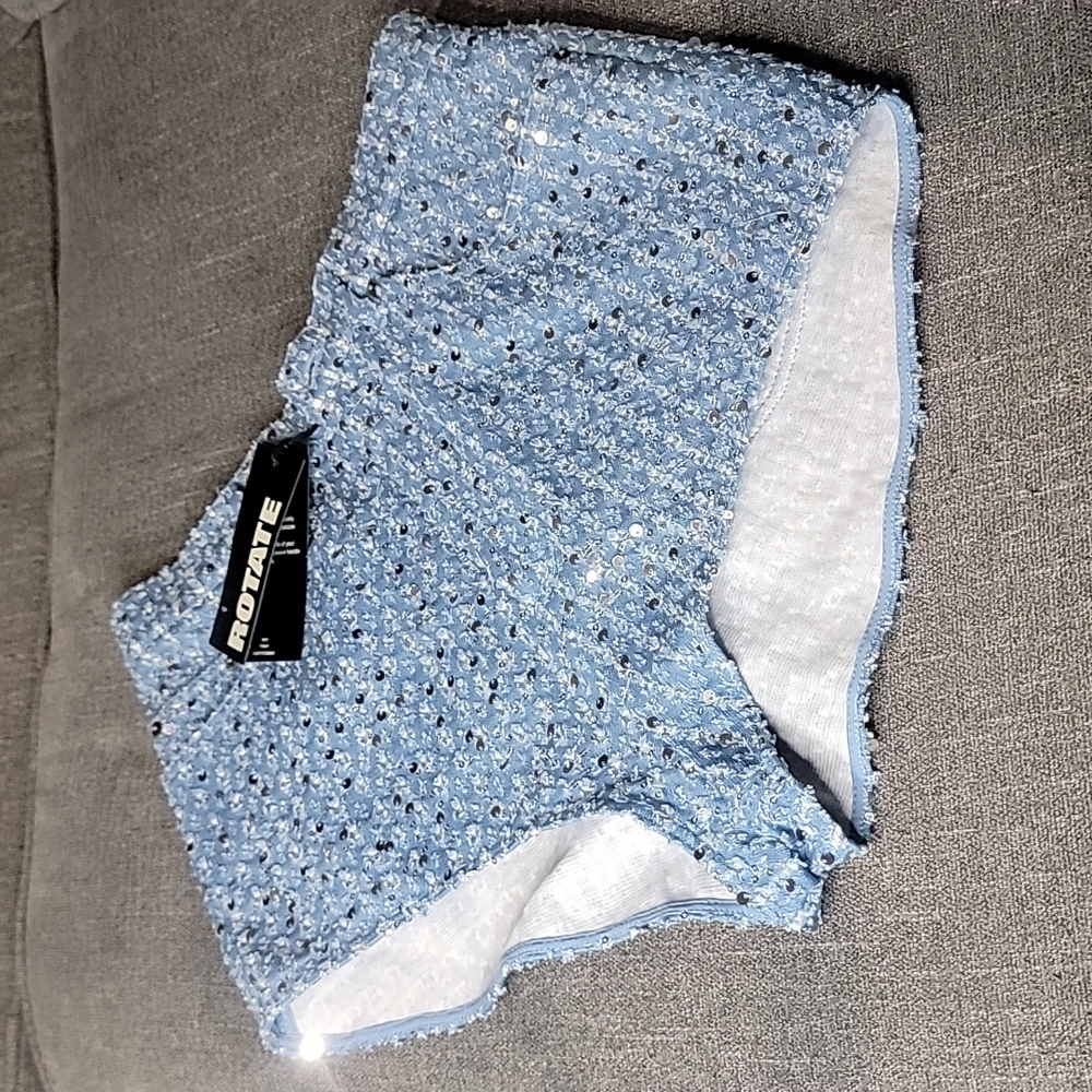 Rotate Blue Sequin Jean Shorts